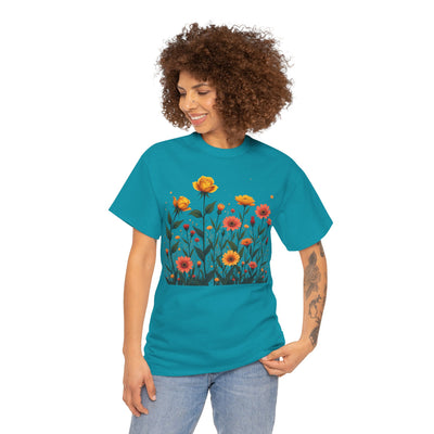 Wildflowers and Yellow Roses, Graphic T-Shirts for Women, Floral Shirt, Womens Short Sleeve, Ladies Graphic Tees #5026TTS