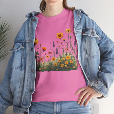 Wildflowers and Yellow Roses, Graphic T-Shirts for Women, Floral Shirt, Womens Short Sleeve, Ladies Graphic Tees #5028TTS