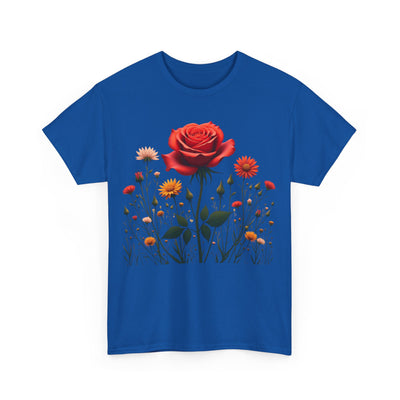 Wildflowers and a Red Rose, Graphic T-Shirts for Women, Floral Shirt, Womens Short Sleeve, Ladies Graphic Tees #5007TTS