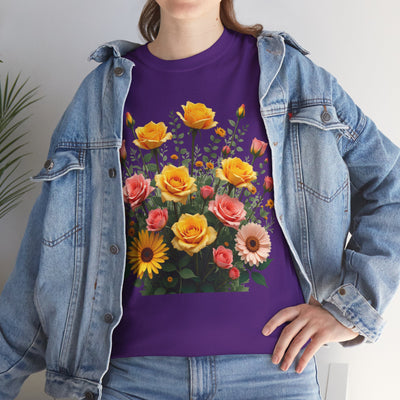 Wildflowers and Pink & Yellow Roses, Graphic T-Shirts for Women, Floral Shirt, Womens Short Sleeve, Ladies Graphic Tees #5141TTS