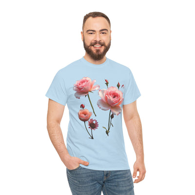 Wildflowers and Pink Roses, Graphic T-Shirts for Women, Floral Shirt, Womens Short Sleeve, Ladies Graphic Tees #5019TTS