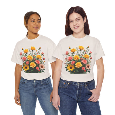 Wildflowers and Pink & Yellow Roses, Graphic T-Shirts for Women, Floral Shirt, Womens Short Sleeve, Ladies Graphic Tees #5141TTS