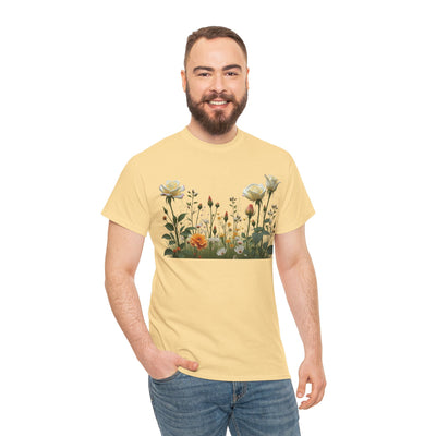 Wildflowers and White Roses, Graphic T-Shirts for Women, Floral Shirt, Womens Short Sleeve, Ladies Graphic Tees #5039TTS