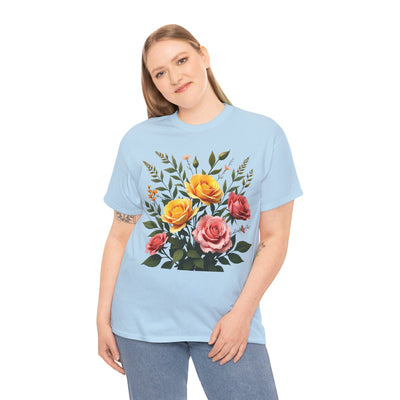 Wildflowers and Pink & Yellow Roses, Graphic T-Shirts for Women, Floral Shirt, Womens Short Sleeve, Ladies Graphic Tees #5149TTS