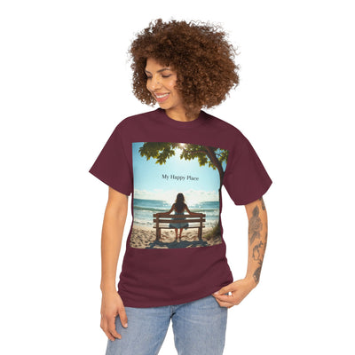 My Happy Place, Woman on Bench, Looking at Waves,Safe Place T-Shirt, Finding My Happy Place Top, Ocean Waves,#5003STS