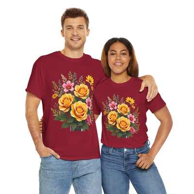 Wildflowers and Yellow Roses, Graphic T-Shirts for Women, Floral Shirt, Womens Short Sleeve, Ladies Graphic Tees #5135TTS