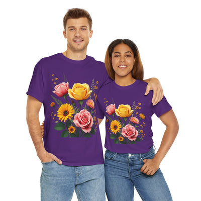 Wildflowers and Pink & Yellow Roses, Graphic T-Shirts for Women, Floral Shirt, Womens Short Sleeve, Ladies Graphic Tees #5146TTS