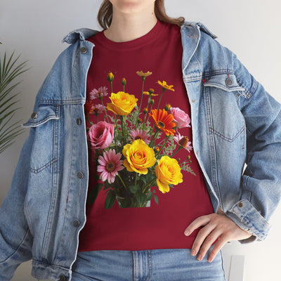 Wildflowers and Pink & Yellow Roses, Graphic T-Shirts for Women, Floral Shirt, Womens Short Sleeve, Ladies Graphic Tees #5138TTS