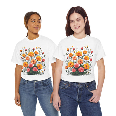 Wildflowers and Pink & Yellow Roses, Graphic T-Shirts for Women, Floral Shirt, Womens Short Sleeve, Ladies Graphic Tees #5140TTS