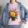 Wildflowers and Pink & Yellow Roses, Graphic T-Shirts for Women, Floral Shirt, Womens Short Sleeve, Ladies Graphic Tees #5143TTS