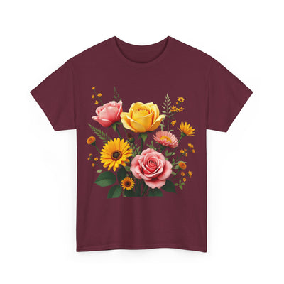 Wildflowers and Pink & Yellow Roses, Graphic T-Shirts for Women, Floral Shirt, Womens Short Sleeve, Ladies Graphic Tees #5146TTS
