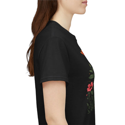 Wildflowers and Orange Roses, Graphic T-Shirts for Women, Floral Shirt, Womens Short Sleeve, Ladies Graphic Tees #5042TTS