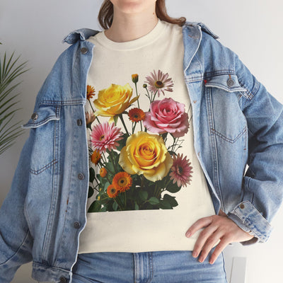 Wildflowers and Pink & Yellow Roses, Graphic T-Shirts for Women, Floral Shirt, Womens Short Sleeve, Ladies Graphic Tees #5148TTS