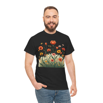 Wildflowers and Orange Roses, Graphic T-Shirts for Women, Floral Shirt, Womens Short Sleeve, Ladies Graphic Tees #5047TTS