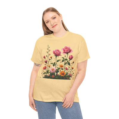 Wildflowers and Pink Roses, Graphic T-Shirts for Women, Floral Shirt, Womens Short Sleeve, Ladies Graphic Tees #5013TTS