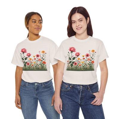 Wildflowers and Pink Roses, Graphic T-Shirts for Women, Floral Shirt, Womens Short Sleeve, Ladies Graphic Tees #5020TTS