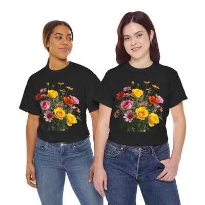 Wildflowers and Pink & Yellow Roses, Graphic T-Shirts for Women, Floral Shirt, Womens Short Sleeve, Ladies Graphic Tees #5138TTS