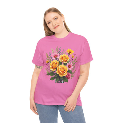 Wildflowers and Yellow Roses, Graphic T-Shirts for Women, Floral Shirt, Womens Short Sleeve, Ladies Graphic Tees #5135TTS