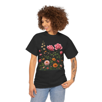 Wildflowers and Pink Roses, Graphic T-Shirts for Women, Floral Shirt, Womens Short Sleeve, Ladies Graphic Tees #5013TTS