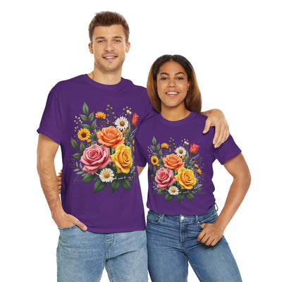 Wildflowers and Pink & Yellow Roses, Graphic T-Shirts for Women, Floral Shirt, Womens Short Sleeve, Ladies Graphic Tees #5144TTS