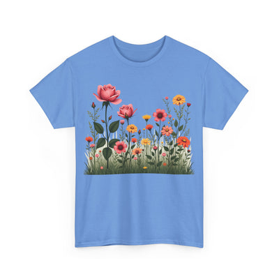Wildflowers and Pink Roses, Graphic T-Shirts for Women, Floral Shirt, Womens Short Sleeve, Ladies Graphic Tees #5020TTS