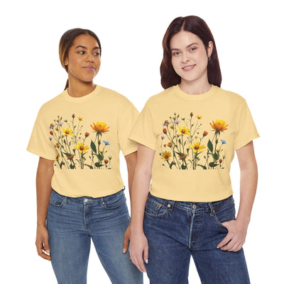 Wildflowers and a Yellow Rose, Graphic T-Shirts for Women, Floral Shirt, Womens Short Sleeve, Ladies Graphic Tees #5009TTS