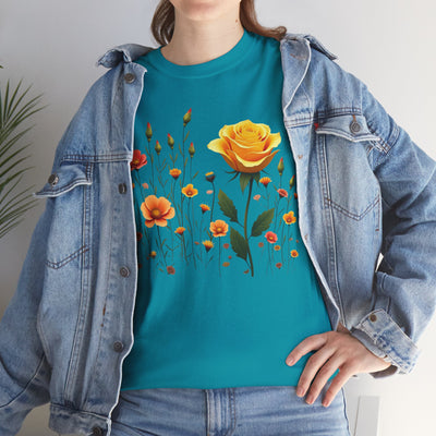 Wildflowers and a Yellow Rose, Graphic T-Shirts for Women, Floral Shirt, Womens Short Sleeve, Ladies Graphic Tees #5010TTS
