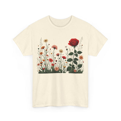 Wildflowers and a Red Rose, Graphic T-Shirts for Women, Floral Shirt, Womens Short Sleeve, Ladies Graphic Tees #5008TTS