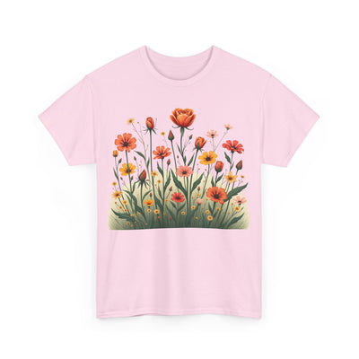 Wildflowers and Orange Roses, Graphic T-Shirts for Women, Floral Shirt, Womens Short Sleeve, Ladies Graphic Tees #5047TTS