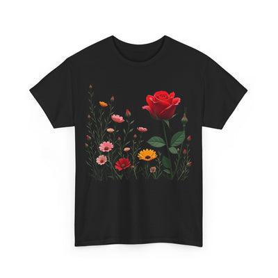 Wildflowers and a Red Rose, Graphic T-Shirts for Women, Floral Shirt, Womens Short Sleeve, Ladies Graphic Tees #5006TTS