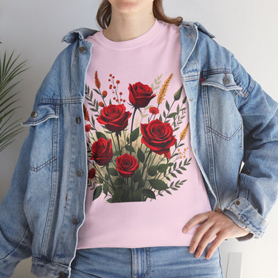 Wildflowers and Red Roses, Graphic T-Shirts for Women, Floral Shirt, Womens Short Sleeve, Ladies Graphic Tees #5129TTS