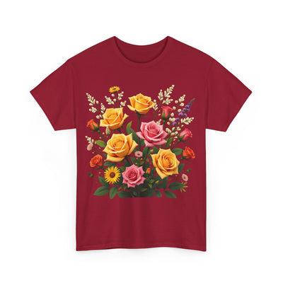 Wildflowers and Pink & Yellow Roses, Graphic T-Shirts for Women, Floral Shirt, Womens Short Sleeve, Ladies Graphic Tees #5142TTS
