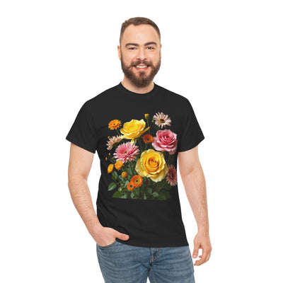 Wildflowers and Pink & Yellow Roses, Graphic T-Shirts for Women, Floral Shirt, Womens Short Sleeve, Ladies Graphic Tees #5148TTS