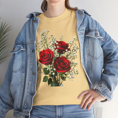 Wildflowers and Red Roses, Graphic T-Shirts for Women, Floral Shirt, Womens Short Sleeve, Ladies Graphic Tees #5127TTS