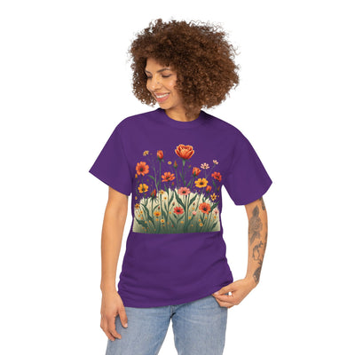 Wildflowers and Orange Roses, Graphic T-Shirts for Women, Floral Shirt, Womens Short Sleeve, Ladies Graphic Tees #5047TTS