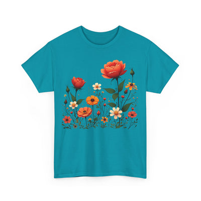 Wildflowers and Orange Roses, Graphic T-Shirts for Women, Floral Shirt, Womens Short Sleeve, Ladies Graphic Tees #5043TTS