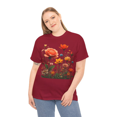 Wildflowers and Orange Roses, Graphic T-Shirts for Women, Floral Shirt, Womens Short Sleeve, Ladies Graphic Tees #5044TTS