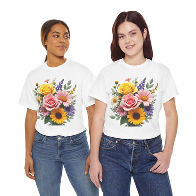 Wildflowers and Pink & Yellow Roses, Graphic T-Shirts for Women, Floral Shirt, Womens Short Sleeve, Ladies Graphic Tees #5145TTS
