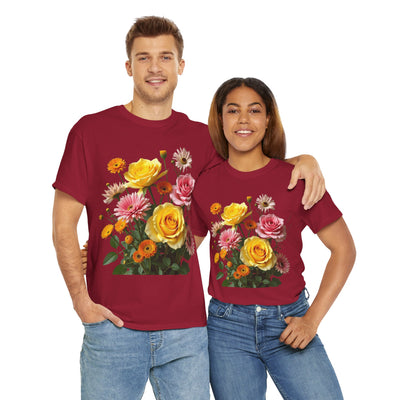 Wildflowers and Pink & Yellow Roses, Graphic T-Shirts for Women, Floral Shirt, Womens Short Sleeve, Ladies Graphic Tees #5148TTS