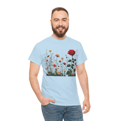 Wildflowers and a Red Rose, Graphic T-Shirts for Women, Floral Shirt, Womens Short Sleeve, Ladies Graphic Tees #5008TTS