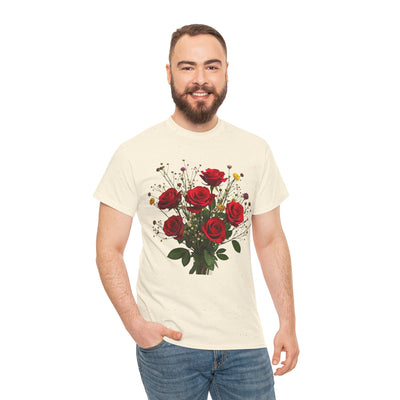Wildflowers and Red Roses, Graphic T-Shirts for Women, Floral Shirt, Womens Short Sleeve, Ladies Graphic Tees #5131TTS