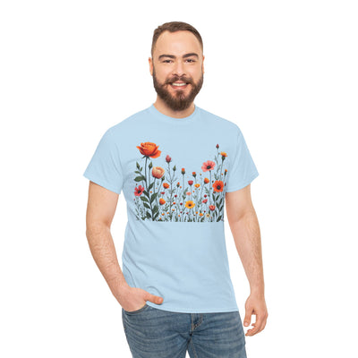 Wildflowers and Orange Roses, Graphic T-Shirts for Women, Floral Shirt, Womens Short Sleeve, Ladies Graphic Tees #5042TTS