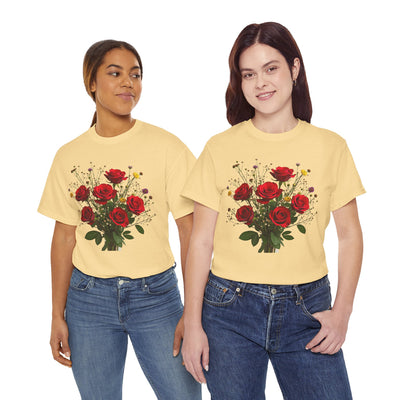 Wildflowers and Red Roses, Graphic T-Shirts for Women, Floral Shirt, Womens Short Sleeve, Ladies Graphic Tees #5131TTS