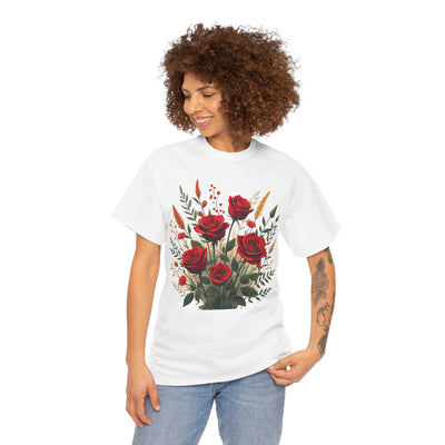 Wildflowers and Red Roses, Graphic T-Shirts for Women, Floral Shirt, Womens Short Sleeve, Ladies Graphic Tees #5129TTS