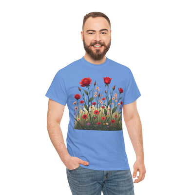 Wildflowers and Red Roses, Graphic T-Shirts for Women, Floral Shirt, Womens Short Sleeve, Ladies Graphic Tees #5032TTS