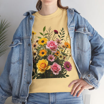 Wildflowers and Pink & Yellow Roses, Graphic T-Shirts for Women, Floral Shirt, Womens Short Sleeve, Ladies Graphic Tees #5150TTS