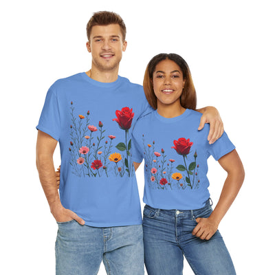 Wildflowers and a Red Rose, Graphic T-Shirts for Women, Floral Shirt, Womens Short Sleeve, Ladies Graphic Tees #5006TTS