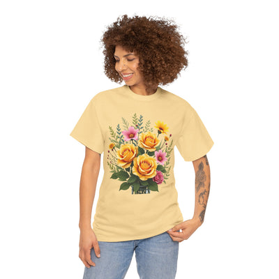 Wildflowers and Yellow Roses, Graphic T-Shirts for Women, Floral Shirt, Womens Short Sleeve, Ladies Graphic Tees #5135TTS