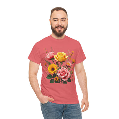 Wildflowers and Pink & Yellow Roses, Graphic T-Shirts for Women, Floral Shirt, Womens Short Sleeve, Ladies Graphic Tees #5146TTS