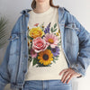 Wildflowers and Pink & Yellow Roses, Graphic T-Shirts for Women, Floral Shirt, Womens Short Sleeve, Ladies Graphic Tees #5145TTS